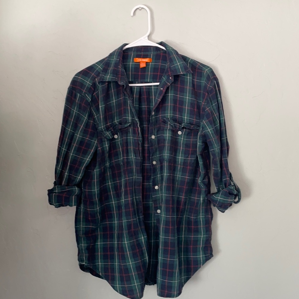 Green, Navy, And Red button down flannel
